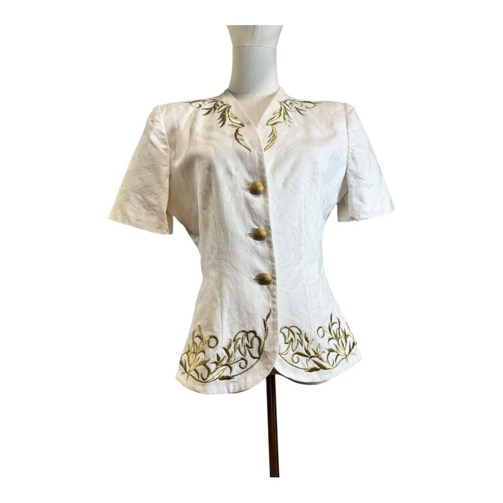 Vintage Rimini White & Gold Metallic Embroidered Jacket Size 4